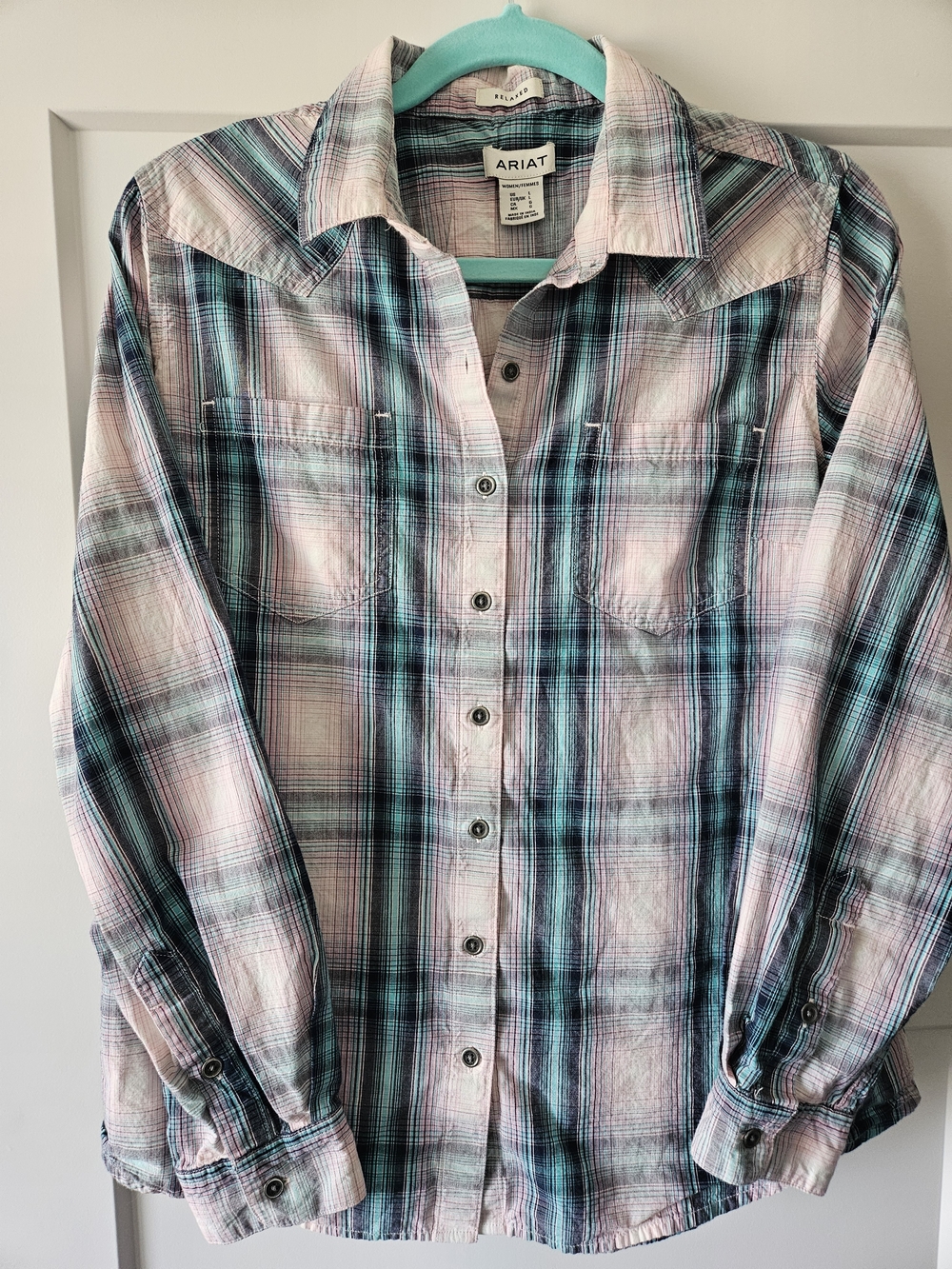 Ariat Plaid Button-Up Shirt in Pink & Teal